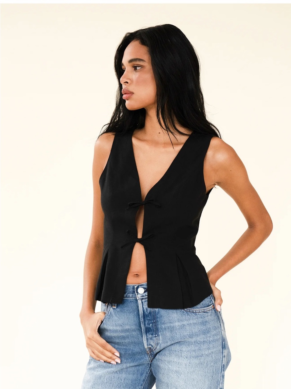 the Sisterhood Sara top - black front tie vest size M